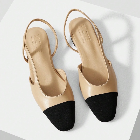 MOTF Shoes - Women's Tan and Black Cap-Toe Slingback Flats